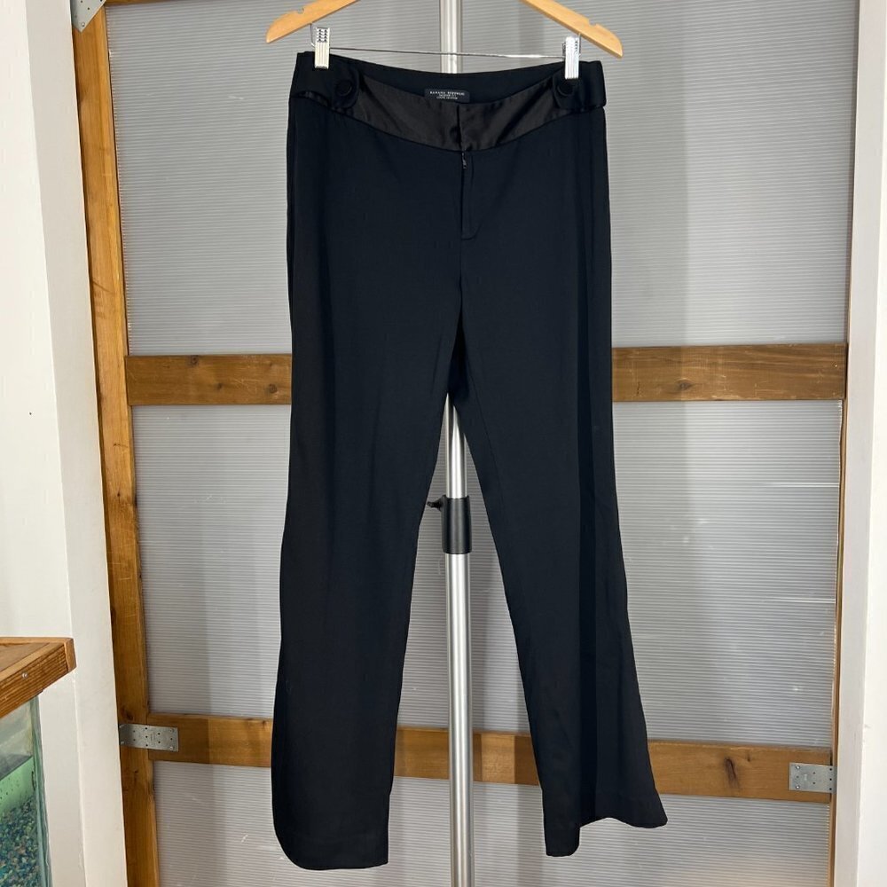 BR‎ Jackson Fit Black Wool Blend Trouser Pants Satin Waist Buttons Sz 10